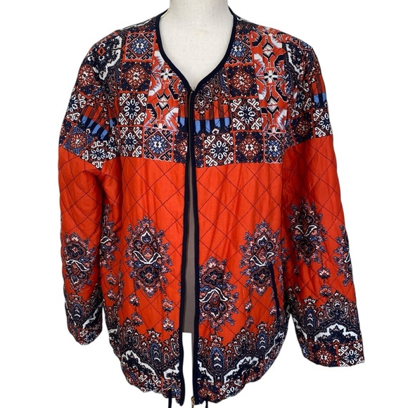 Ruby Rd Orange Lightly Quilted Jacket with Geometric Pattern - Picture 2 of 12